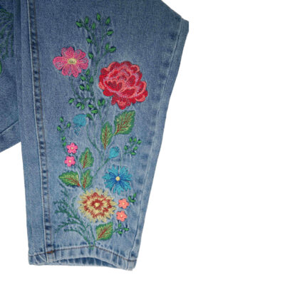 Mom Fit Jeans Embroidered with Floral Design for Women