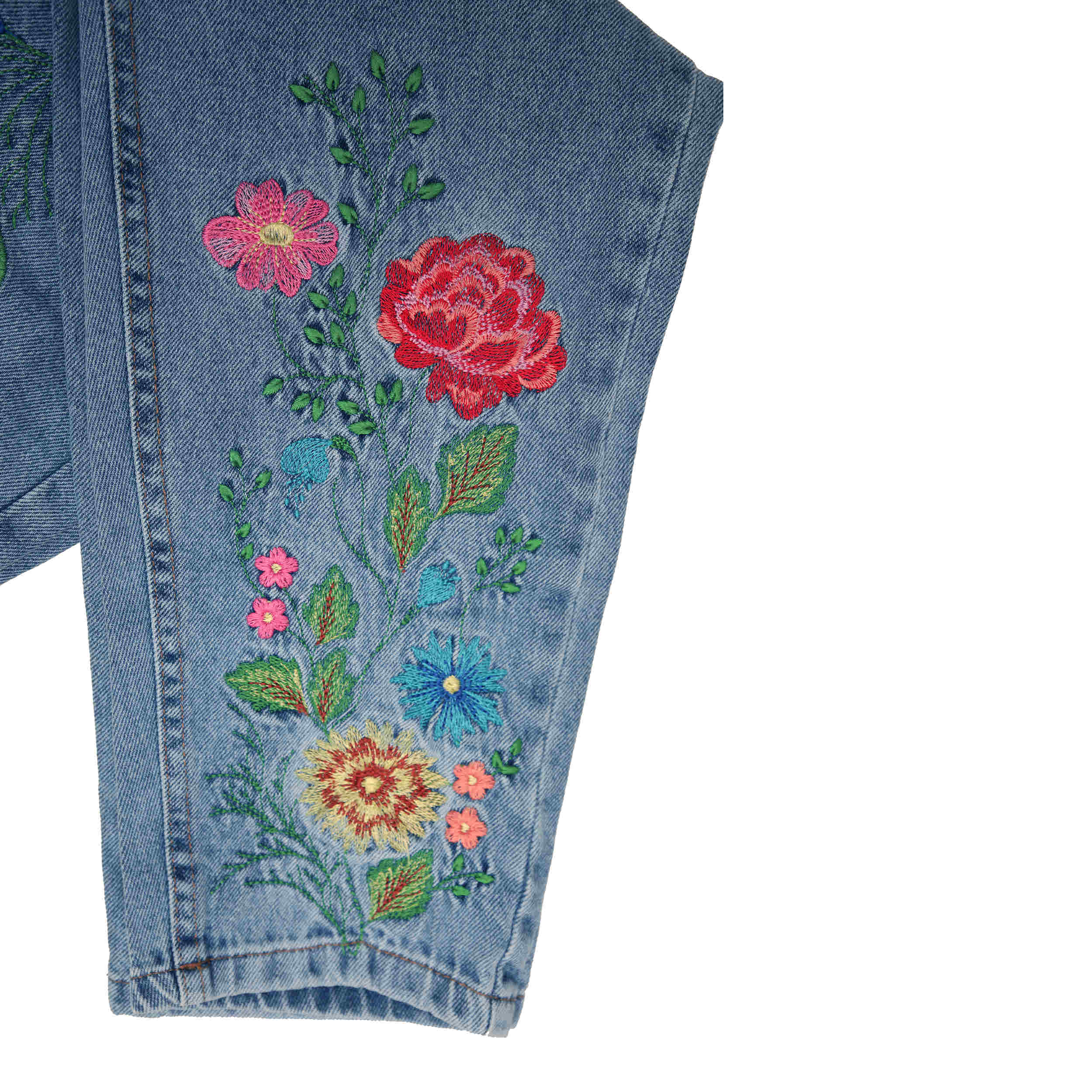 Mom Fit Jeans Embroidered with Floral Design for Women