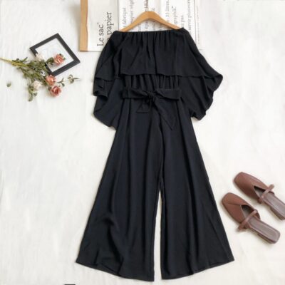 Off the Shoulder Jumpsuit with Ruffles for Women Model Cloak