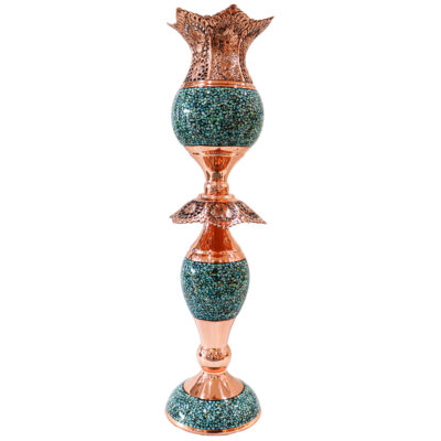 Handcrafted Persian Copper Candlestick – Inlaid Turquoise (2x)