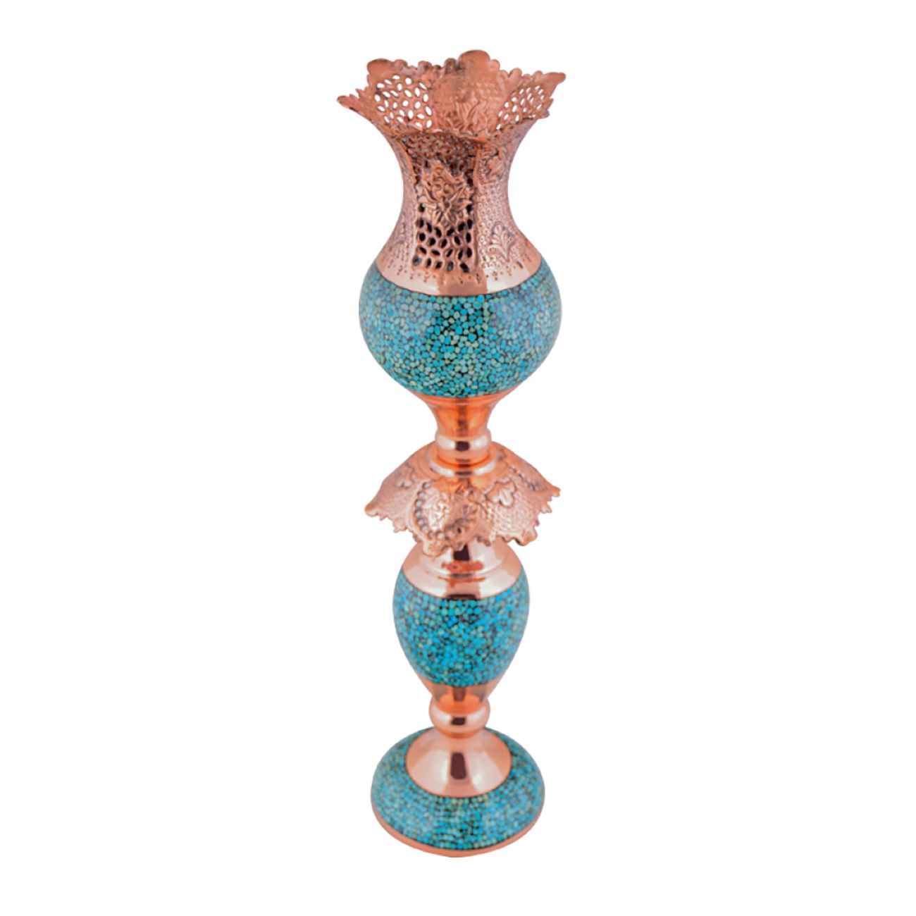 Handcrafted Persian Copper Candlestick – Inlaid Turquoise