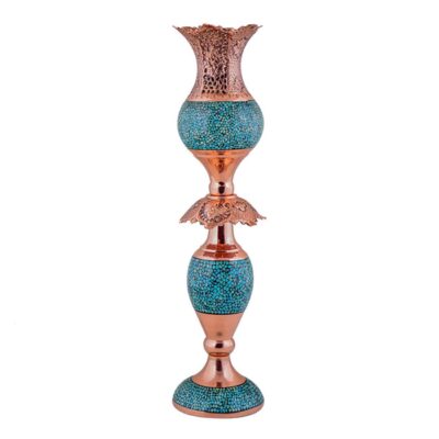 Handcrafted Persian Copper Candlestick – Inlaid Turquoise