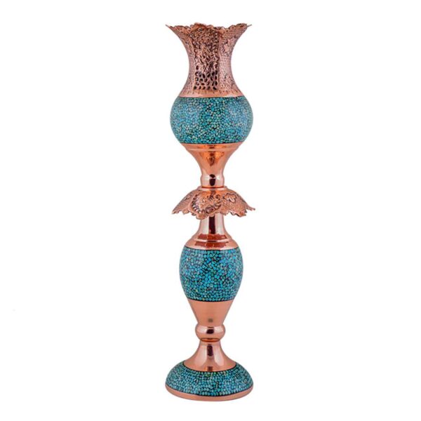 Handcrafted Persian Copper Candlestick - Inlaid Turquoise