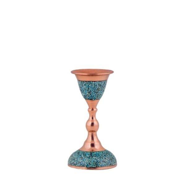 Handcrafted Persian Copper Candlestick - Artistic Turquoise Inlay