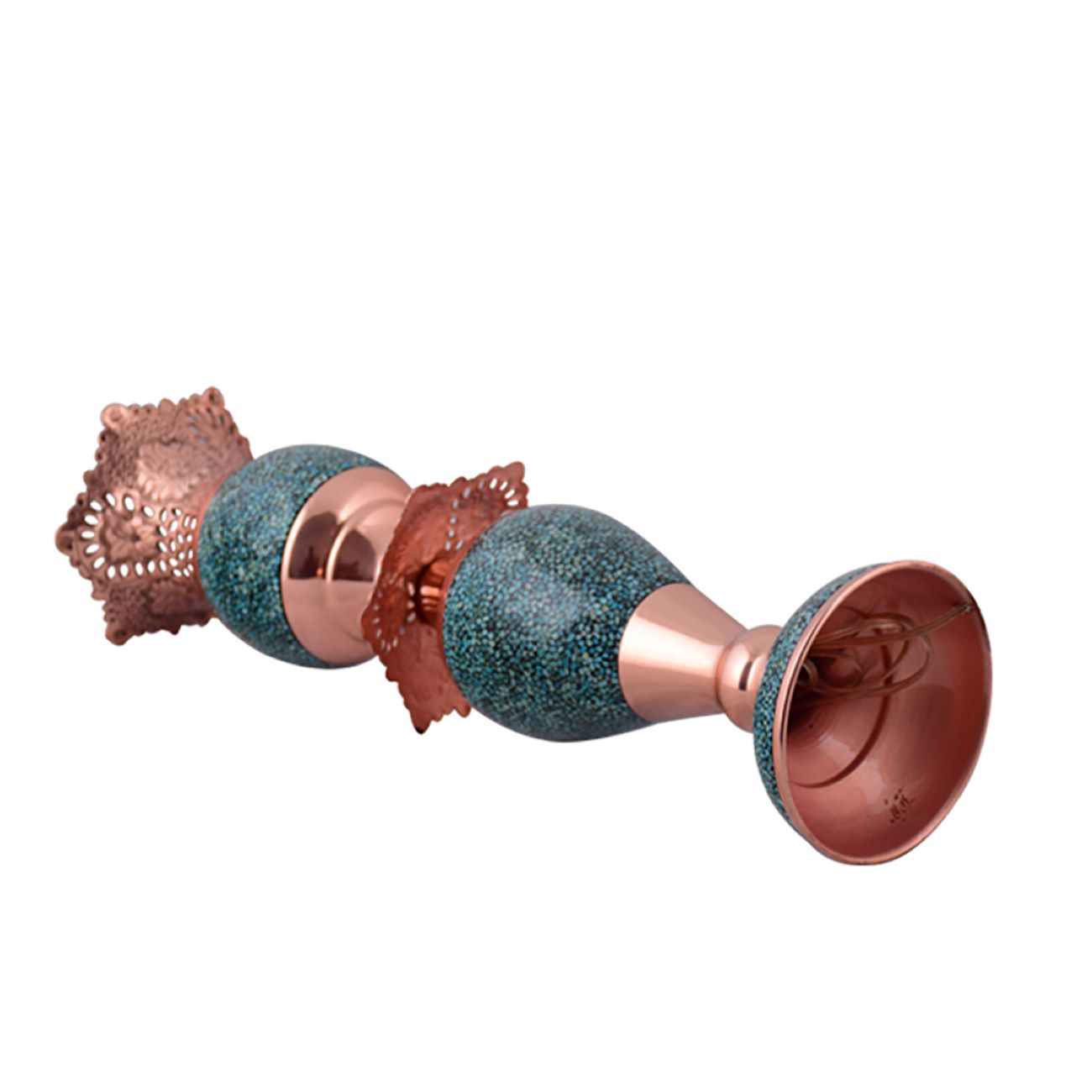 Handcrafted Persian Copper Candlestick – Turquoise Inlay