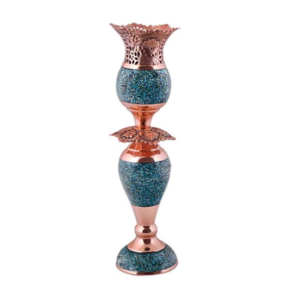 Handcrafted Persian Copper Candlestick - Turquoise Inlay