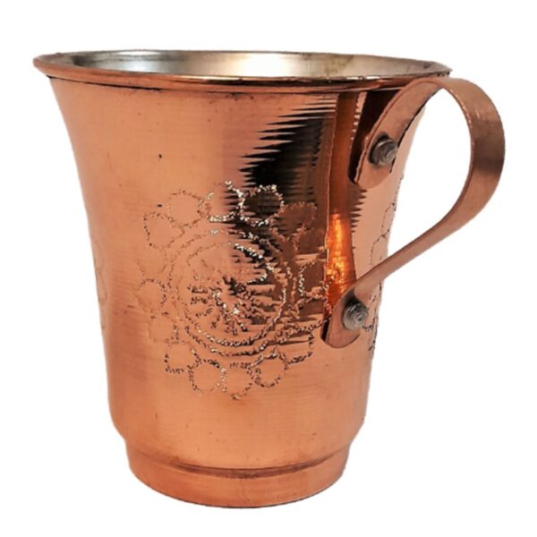 Persian Copper Cup - Handcrafted with Handle for Cold Drinks - Hammered Floral Design