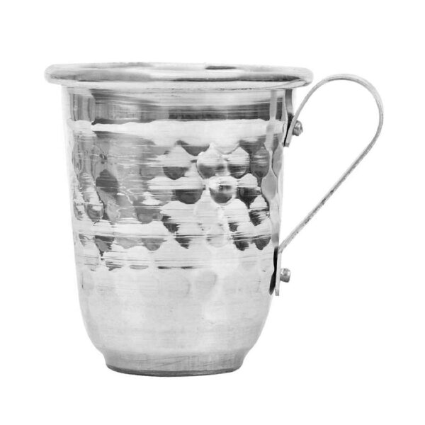 Persian Copper Cup - Handcrafted with Handle for Cold Drinks - Hammered Silver Color