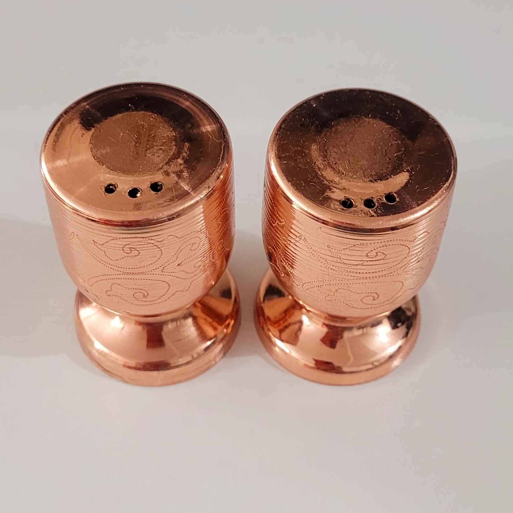 Persian Copper Salt & Pepper Shakers Set with Floral Design