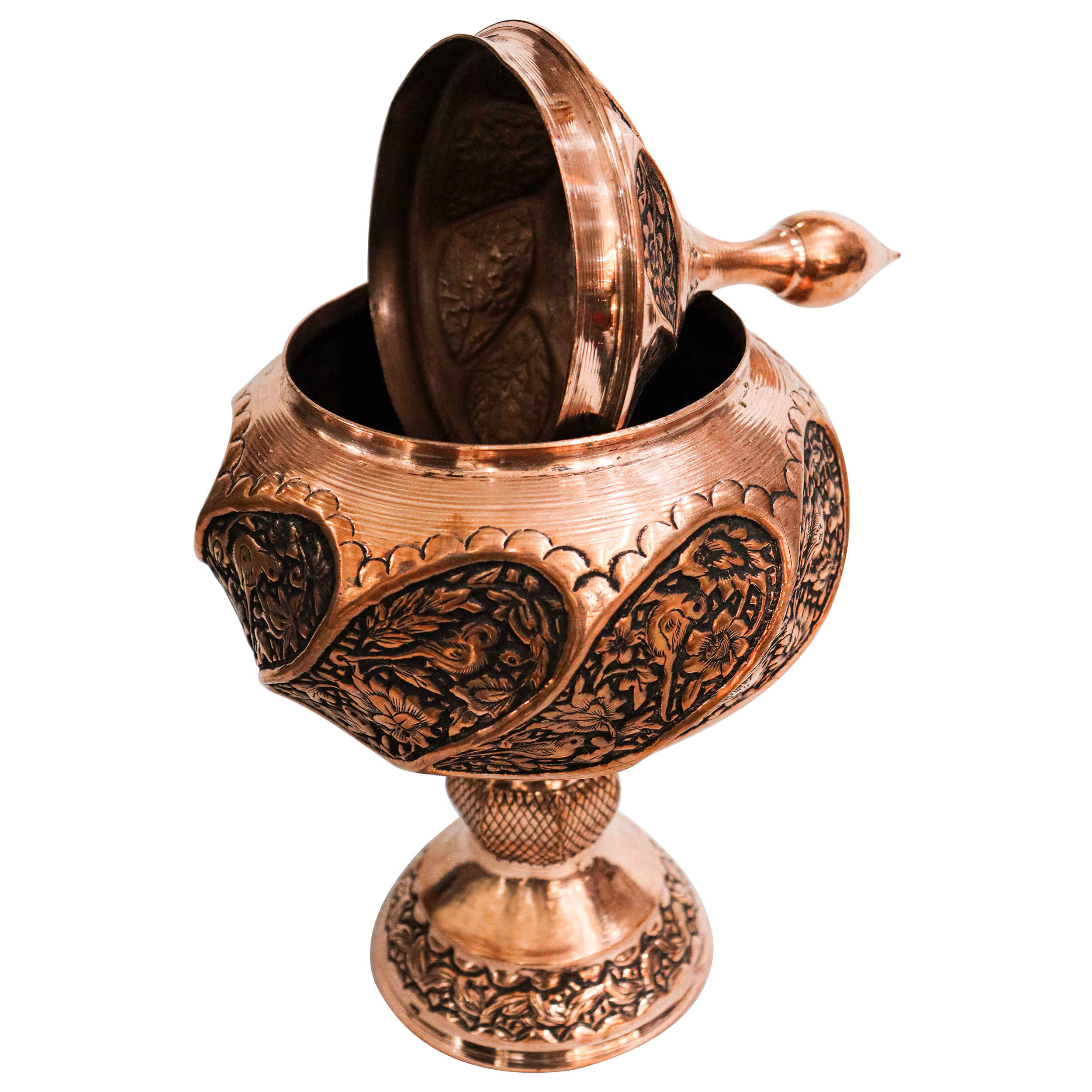 Handcrafted Persian Engraved Copper Sugar Bowl Floral Design