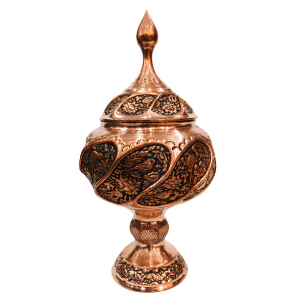 Handcrafted Persian Engraved Copper Sugar Bowl Floral Design