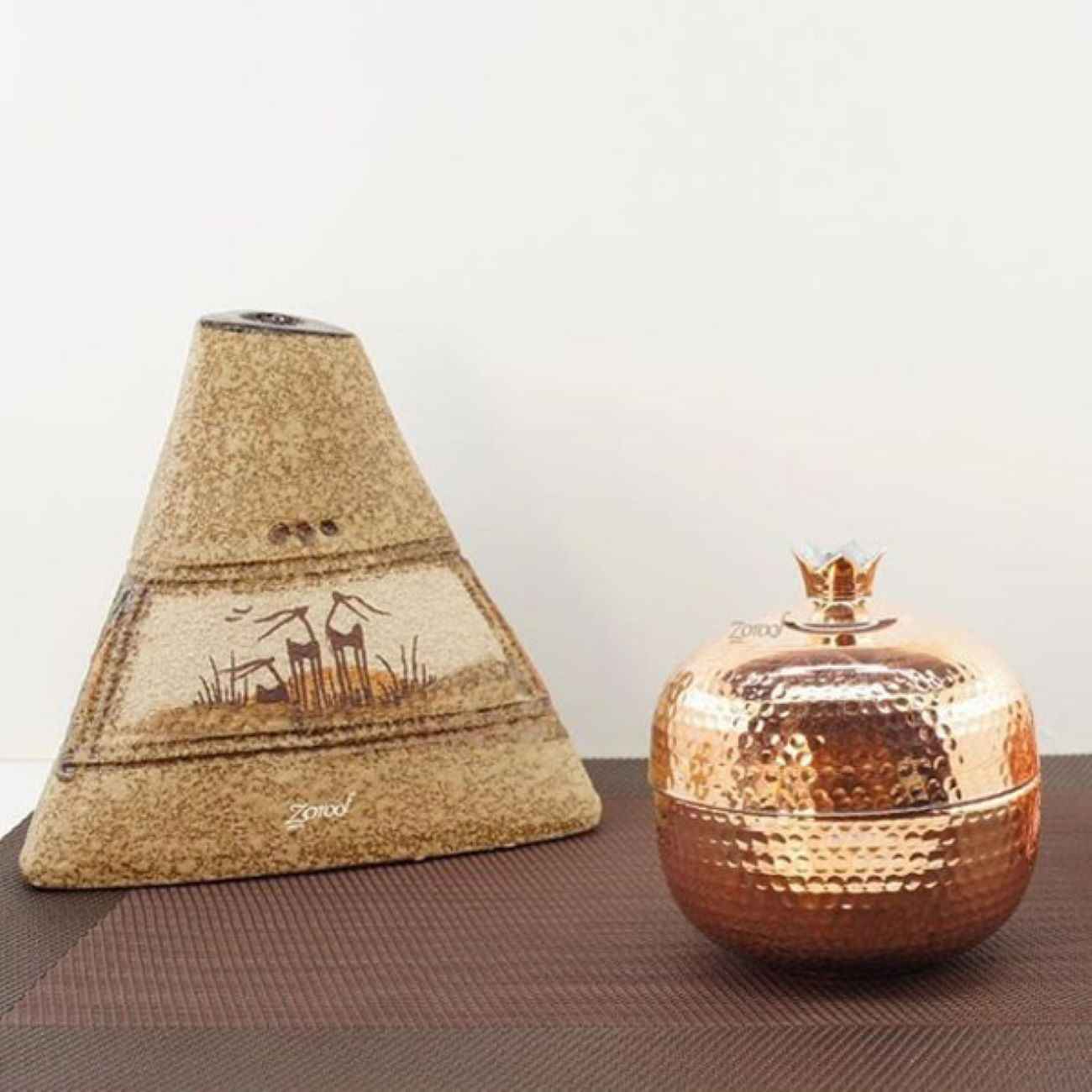 Handcrafted Persian Copper Sugar Bowl with Lid – Hammered Pomegranate Design