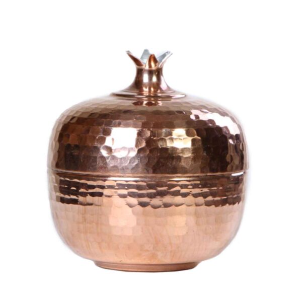 Handcrafted Persian Copper Sugar Bowl with Lid - Hammered Pomegranate Design