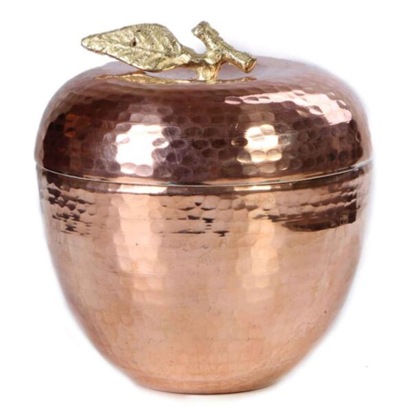 Handcrafted Persian Copper Sugar Bowl with Lid - Hammered Apple Design