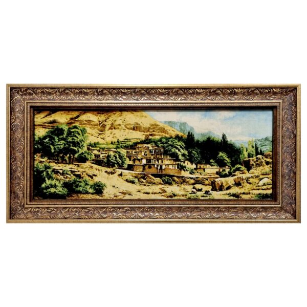 Hand-Knotted Persian Pictorial Rug from Tabriz Depicting Village