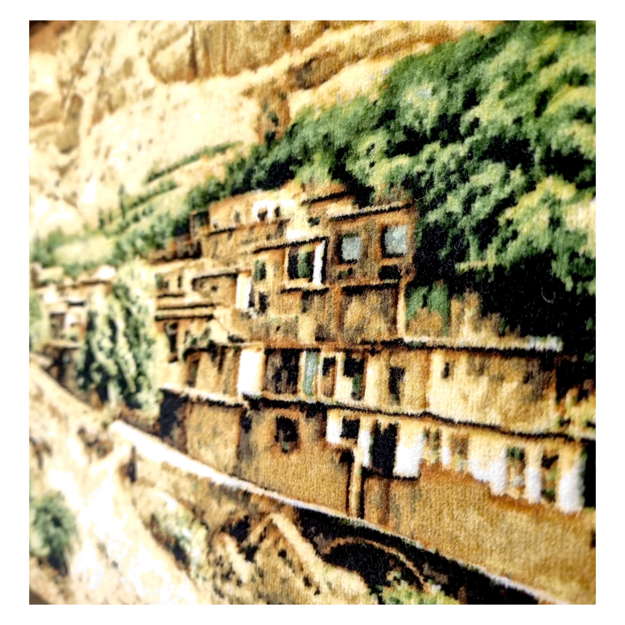 Hand-Knotted Persian Pictorial Rug from Tabriz Depicting Village