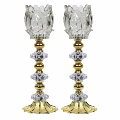 Persian Crystal Candlestick Holder Stand Tulip (2x)
