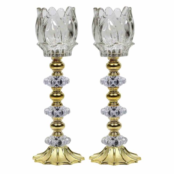 Persian Crystal Candlestick Holder Stand Tulip (2x)