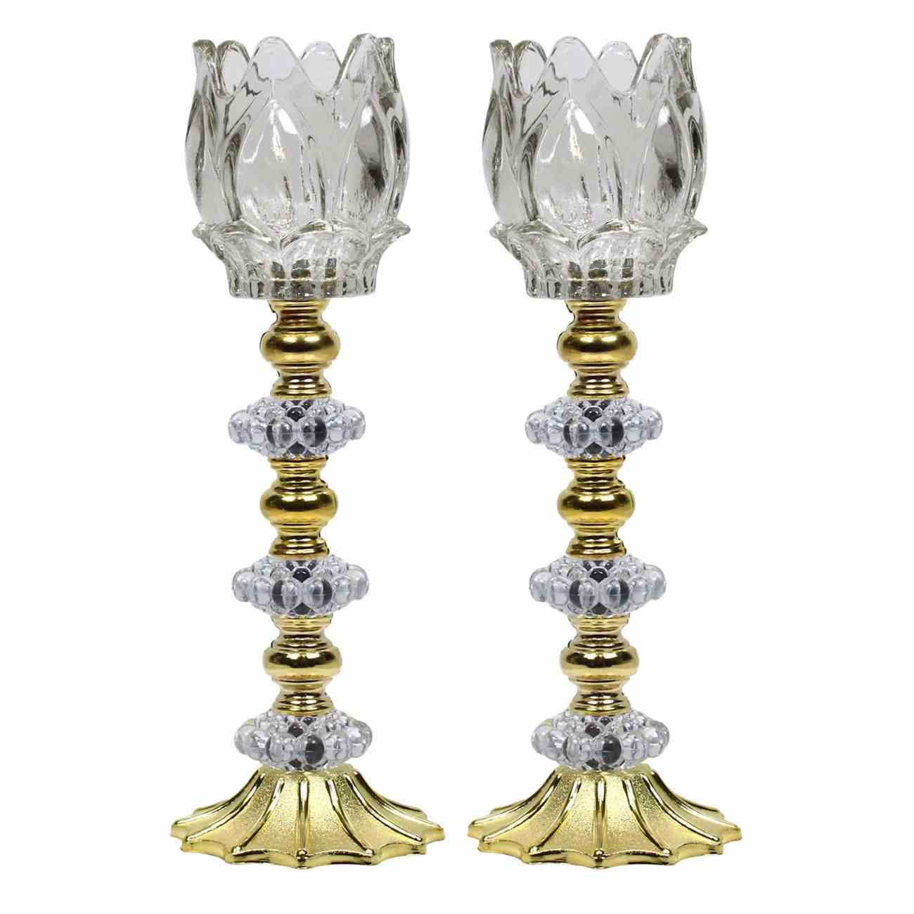 Persian Crystal Candlestick Holder Stand Tulip (2x)