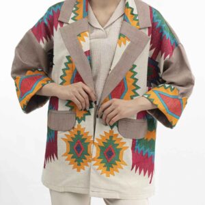 Persian Embroidered  Manto for Women with Geometric Design