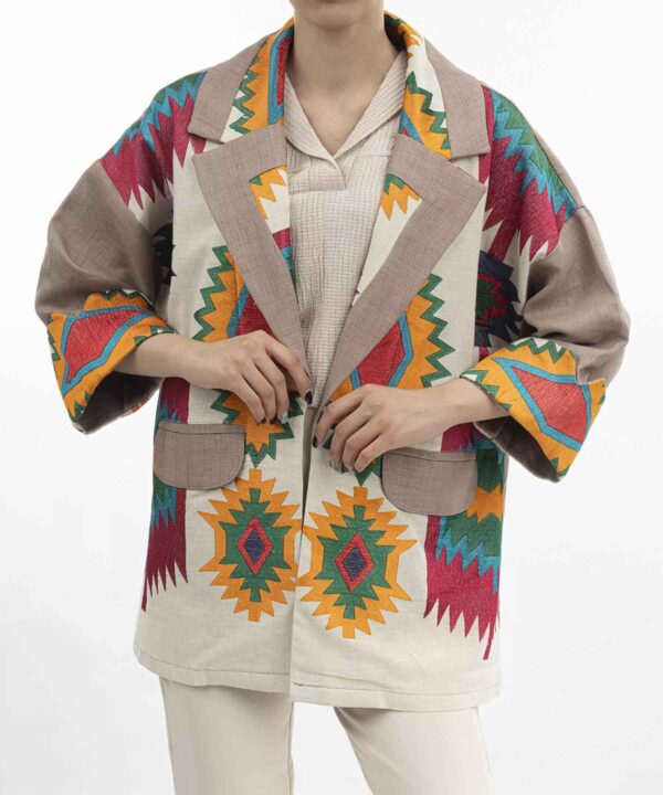 Persian Embroidered Manto for Women with Geometric Design