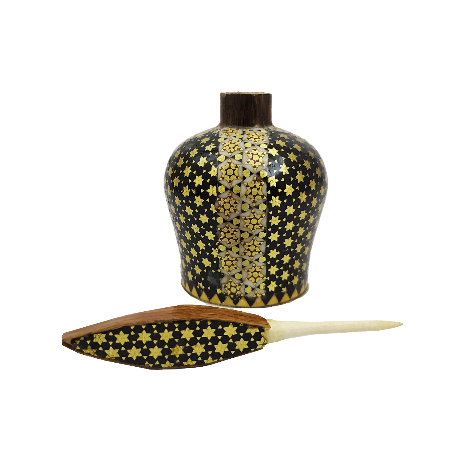 Wooden Persian Surma Dani Container for Keeping Kohl Khatamkari Design