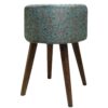 Round Persian Footstool with Wooden Legs and Termeh Fabric Paisley Design