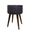 Round Persian Footstool with Wooden Legs and Termeh Fabric Paisley Design