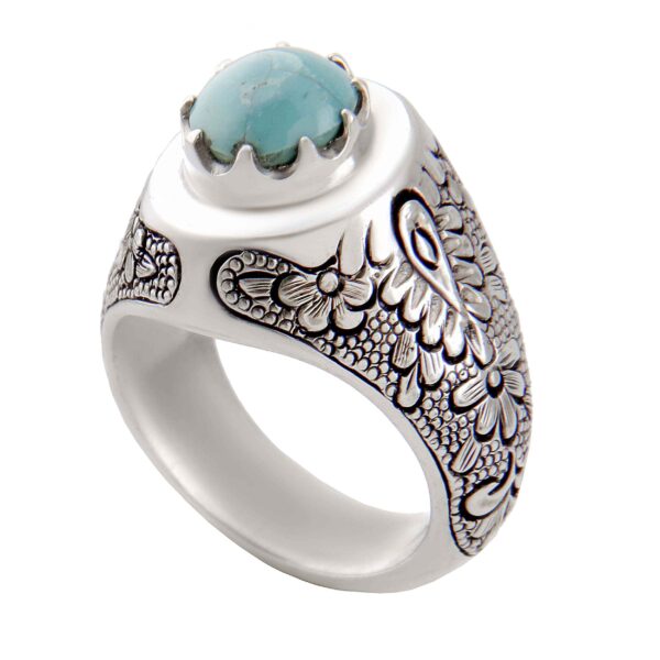 Persian Neyshabur Turquoise Silver Ring Handcrafted for Men