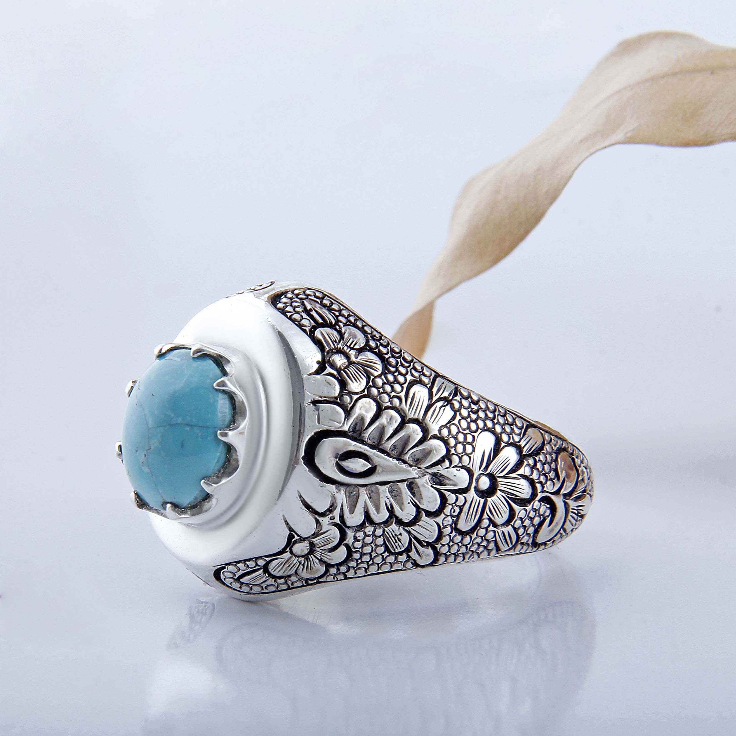 Persian Neyshabur Turquoise Silver Ring Handcrafted for Men