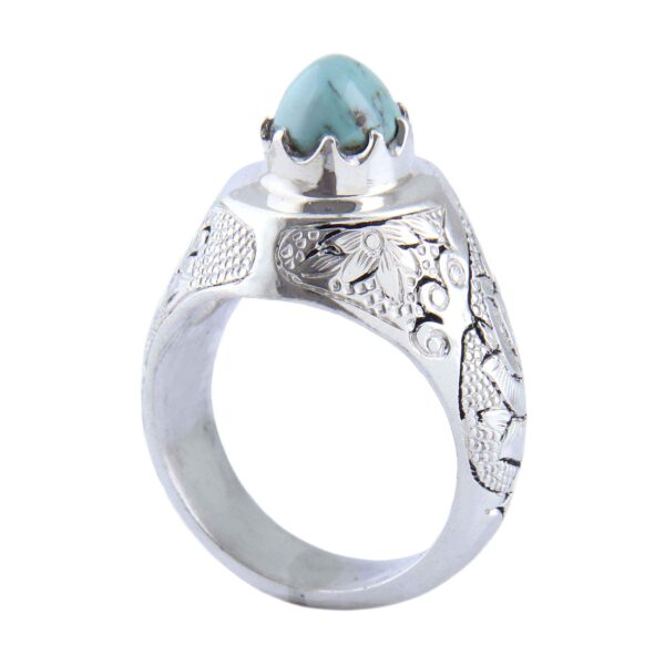Persian Neyshabur Turquoise Silver Ring Handcrafted for Men