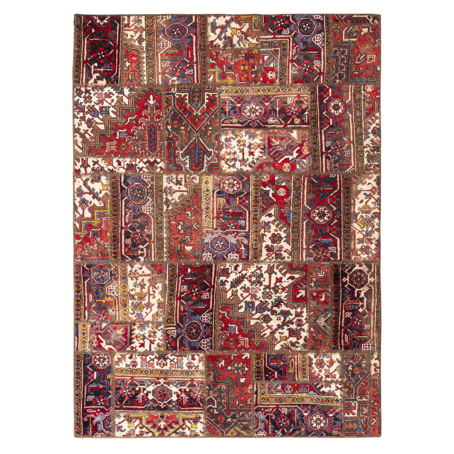 Vintage Persian Hand-Knotted Patchwork Carpet Geometric