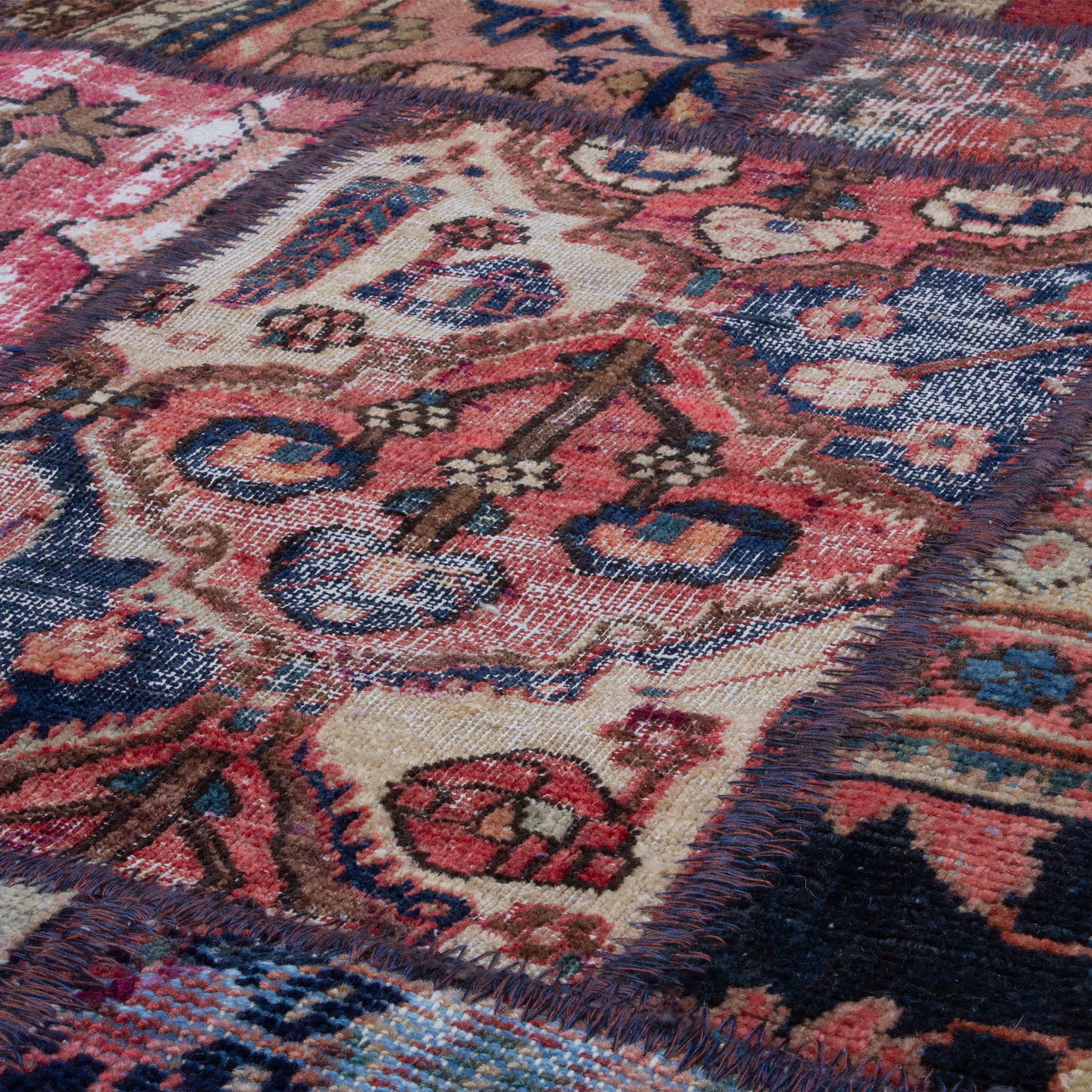 Vintage Persian Hand-Knotted Patchwork Carpet Geometric