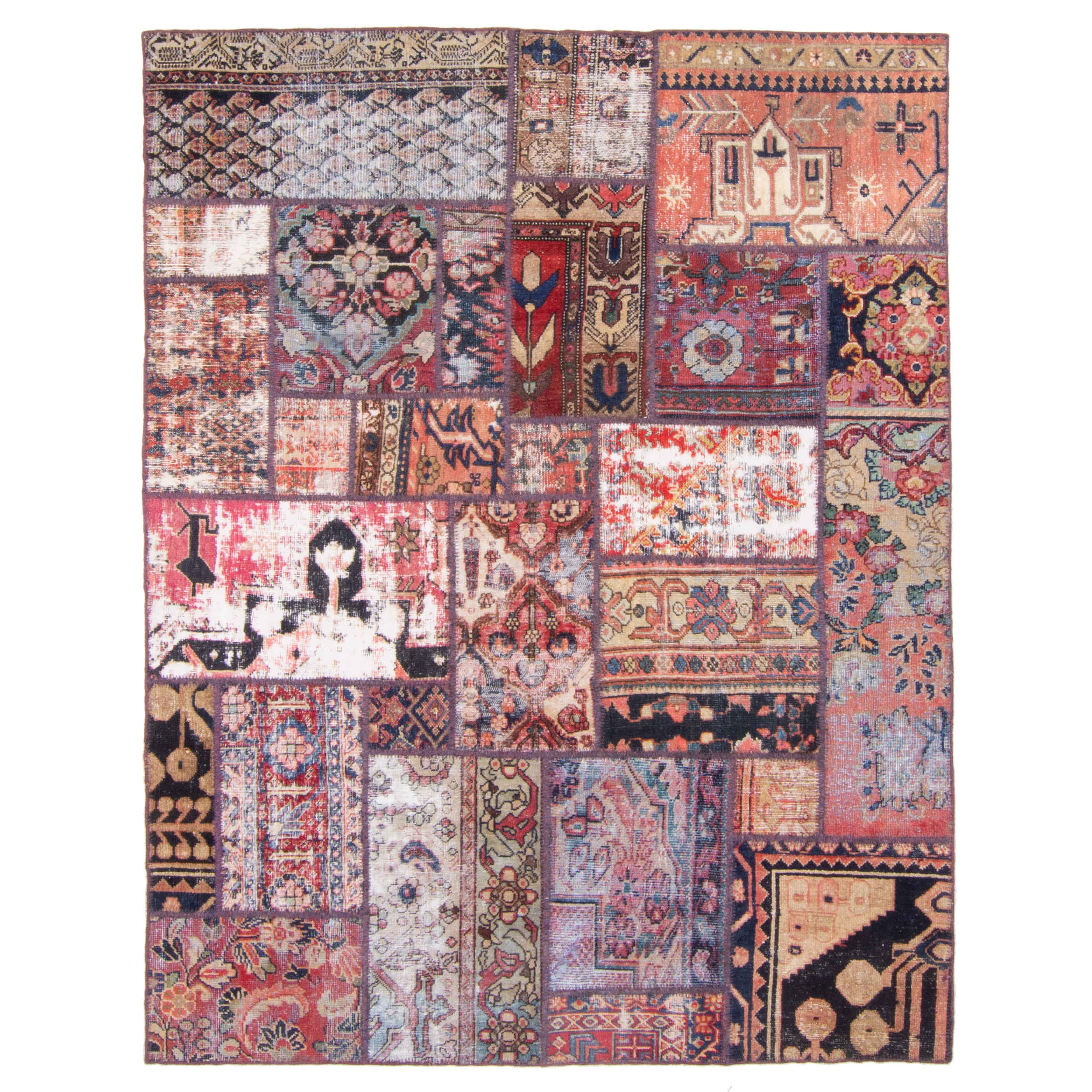 Vintage Persian Hand-Knotted Patchwork Carpet Geometric