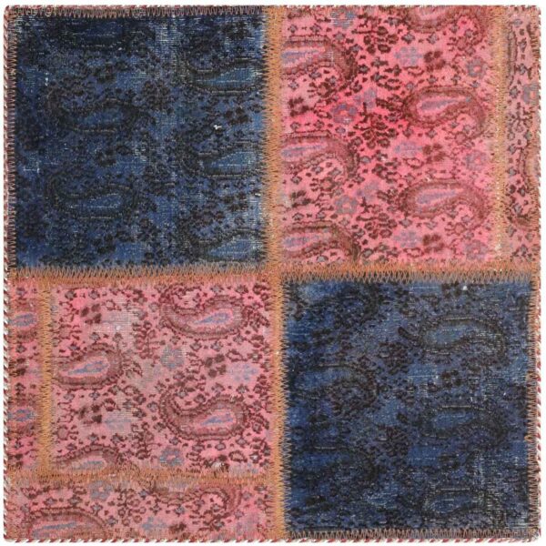 Vintage Persian Hand-Knotted Patchwork Carpet Pink