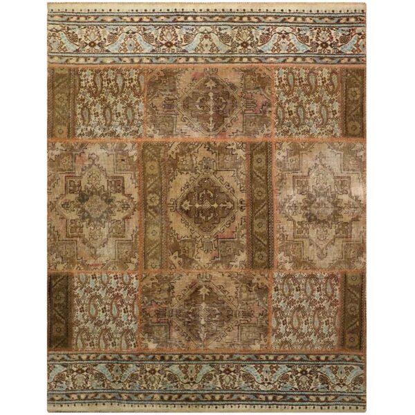 Vintage Persian Hand-Knotted Patchwork Carpet Brown