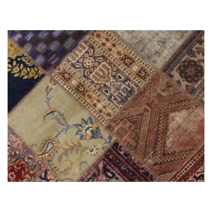 Vintage Persian Hand-Knotted Patchwork Carpet