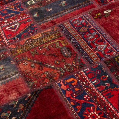 Vintage Persian Hand-Knotted Patchwork Carpet Red