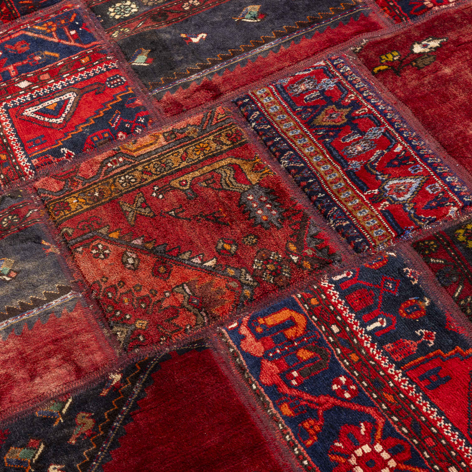Vintage Persian Hand-Knotted Patchwork Carpet Red