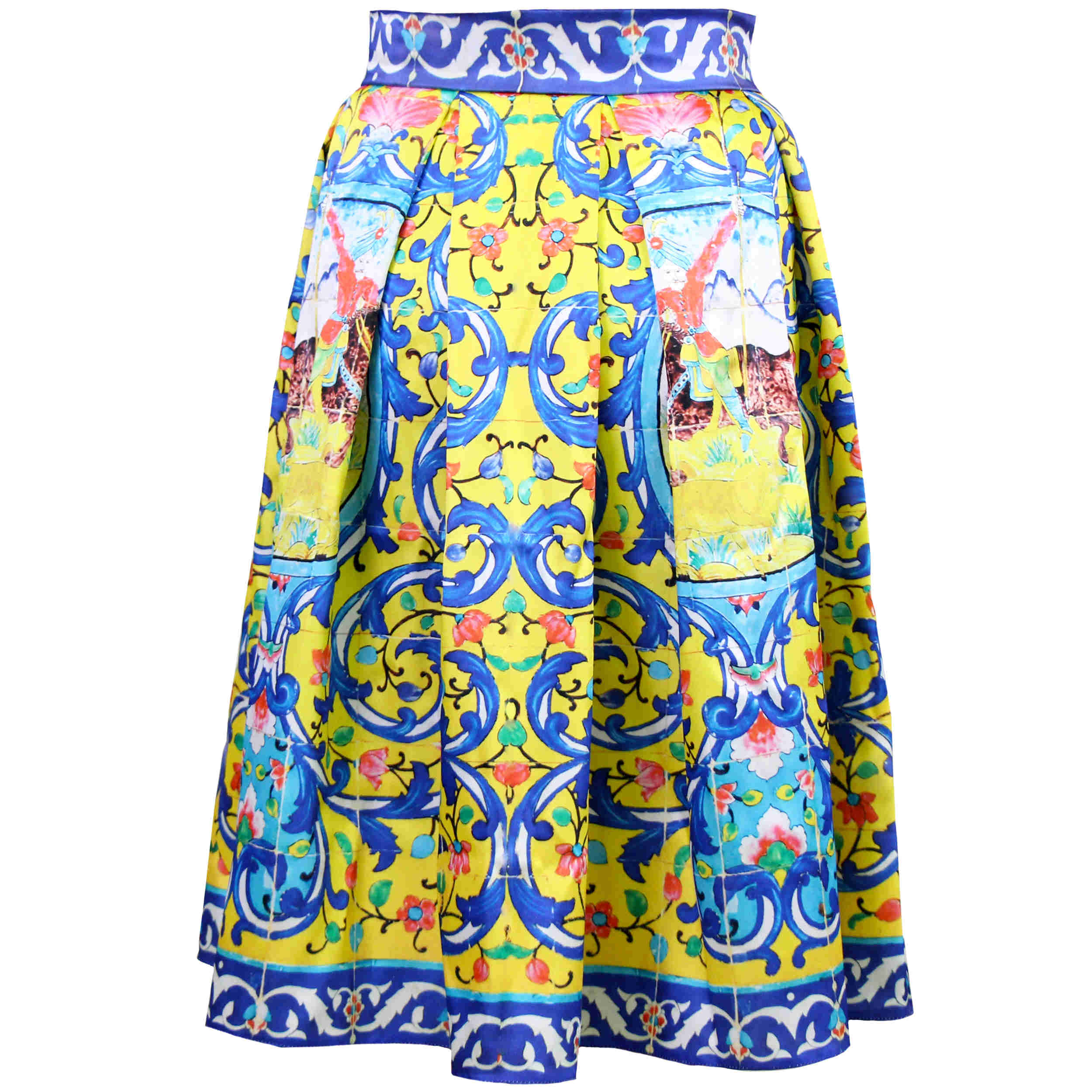 Persian Pleated Skirt in Yellow with Tile Design for Women