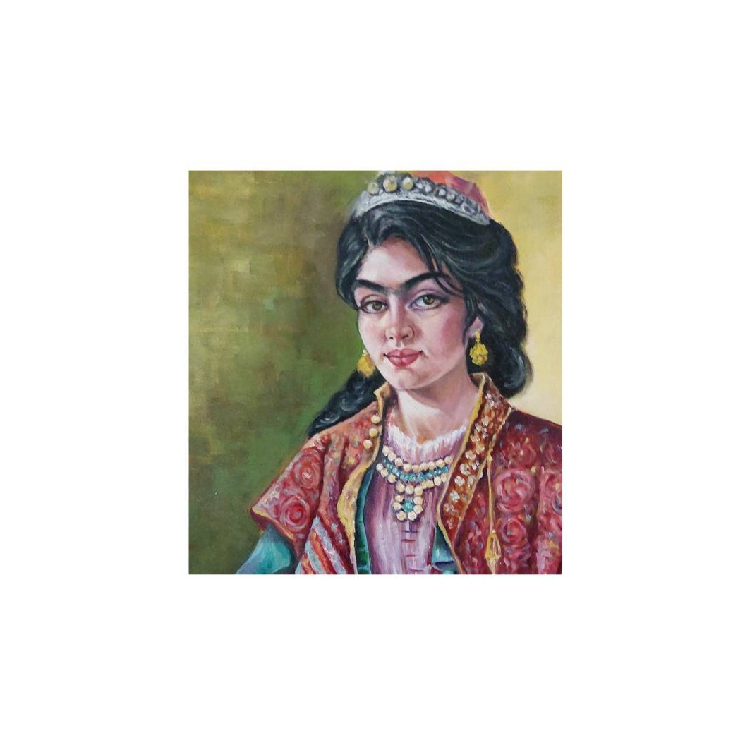 Original Persian Qajar Art Painting: Oil on Canvas, Qajar Girl Portrait