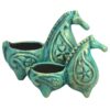 Persian Pottery Candlestick Handmade Set with Horse Design