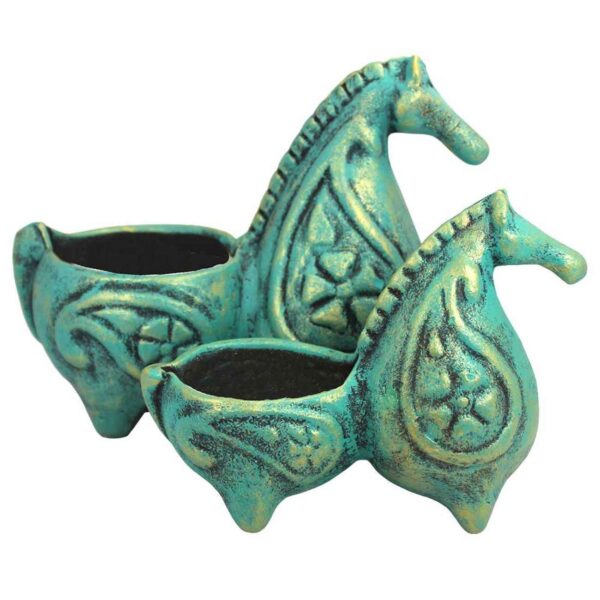 Persian Pottery Candlestick Handmade Set with Horse Design