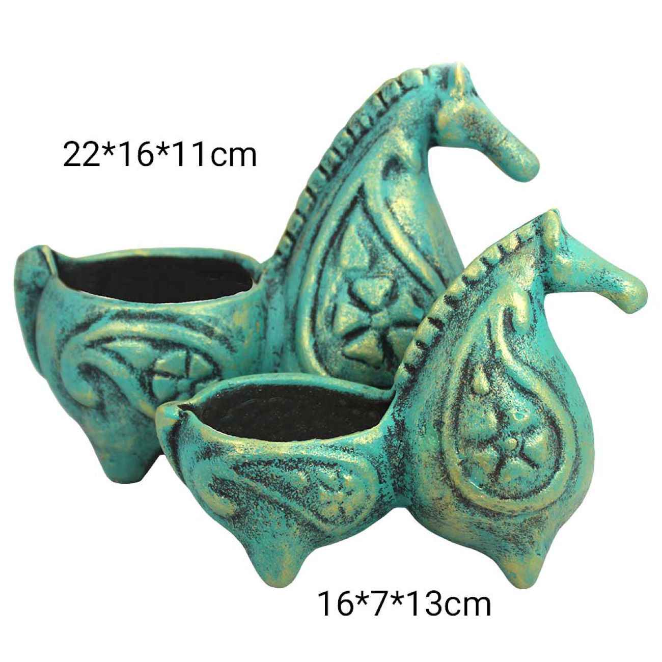 Persian Pottery Candlestick Handmade Set with Horse Design