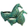 Persian Pottery Candlestick Handmade Set with Horse Design