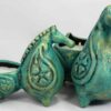 Persian Pottery Candlestick Handmade Set with Horse Design
