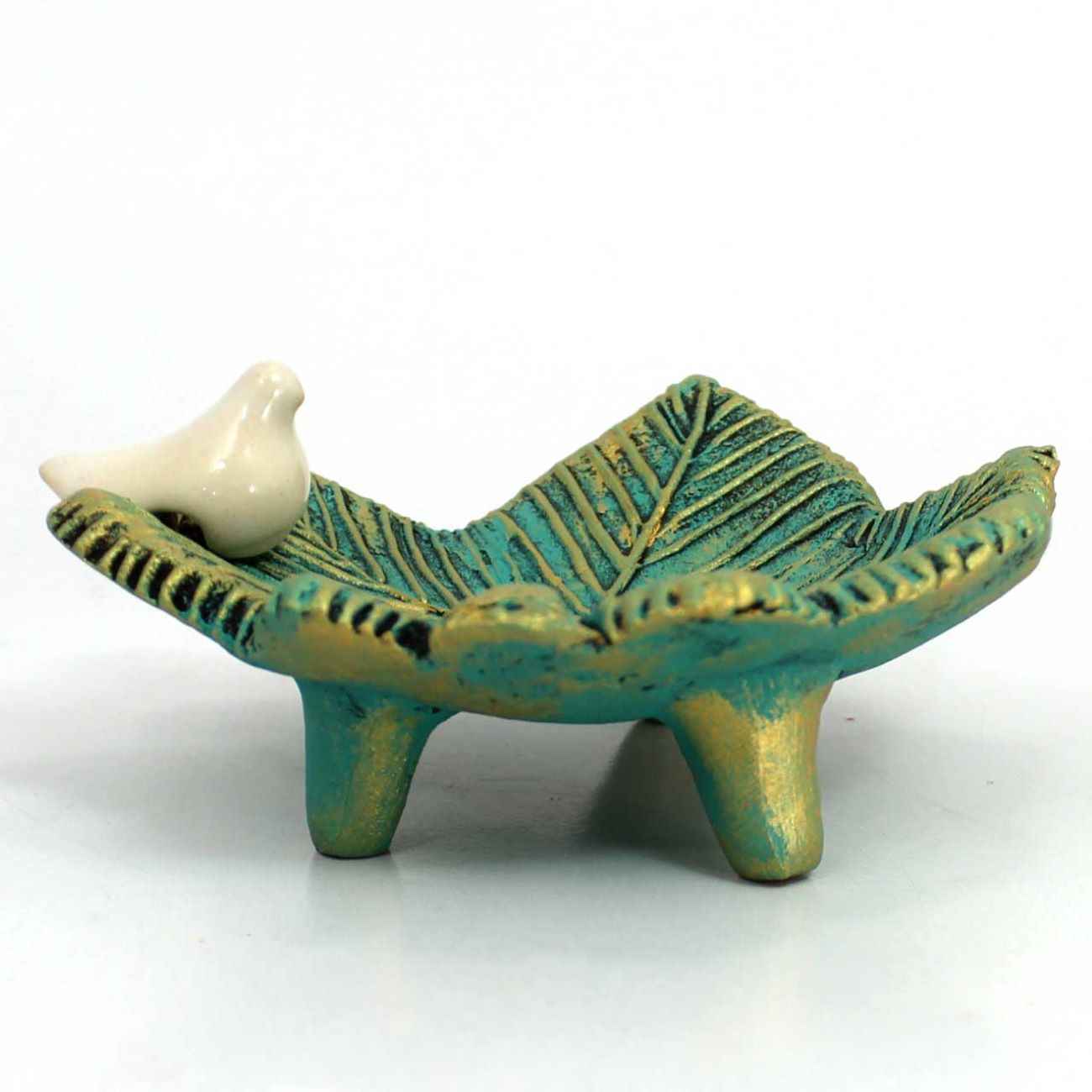 Persian Pottery Candlestick Handmade with Leaf & Bird Design