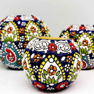 Persian Pottery Candlestick Minakari Handcraft with Artistic Design