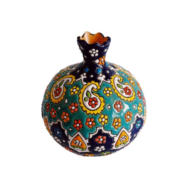Persian Pottery Candlestick Minakari Handmade with Pomegranate Design