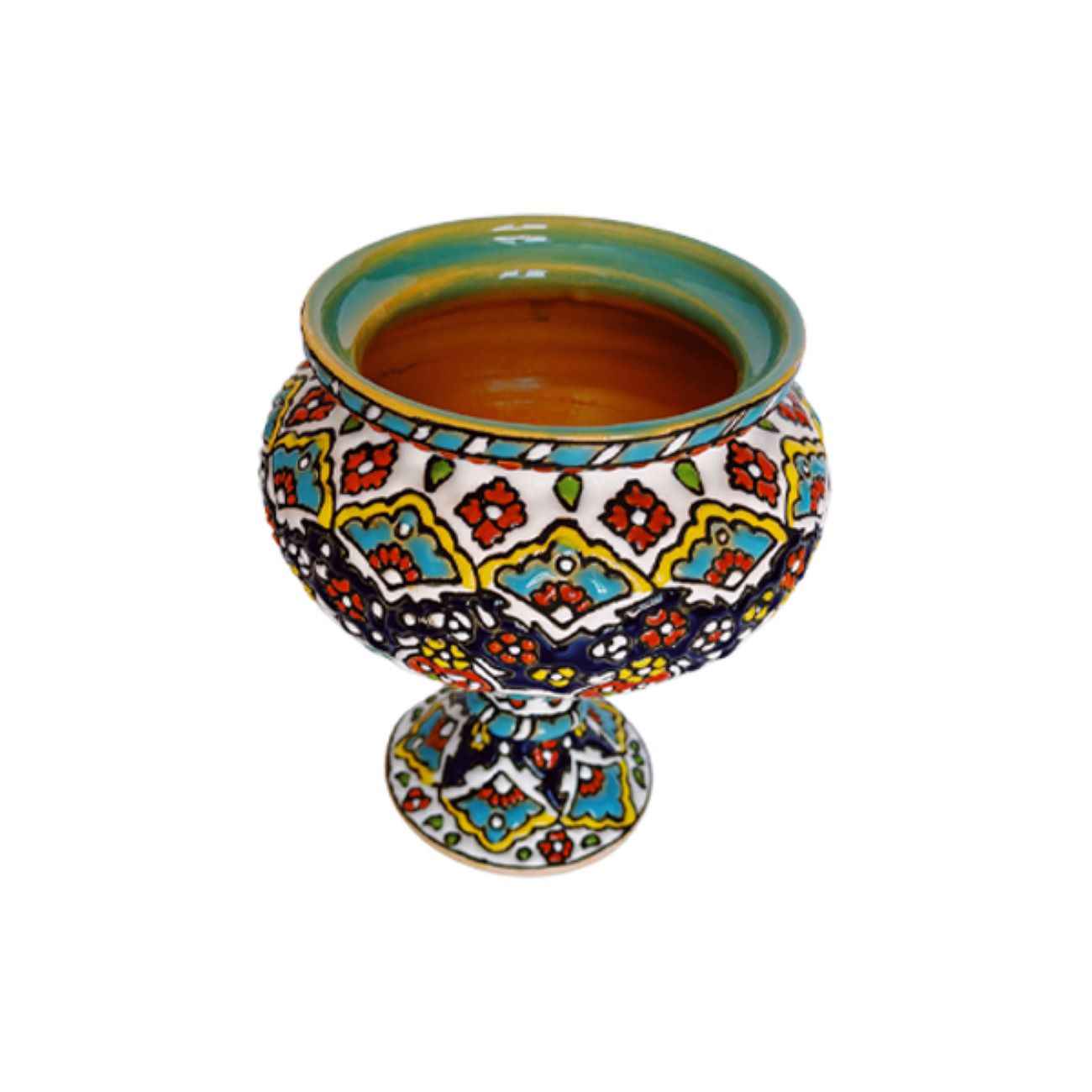 Handcrafted Persian Pottery Sugar Bowl with Lid – Minakari Enameled